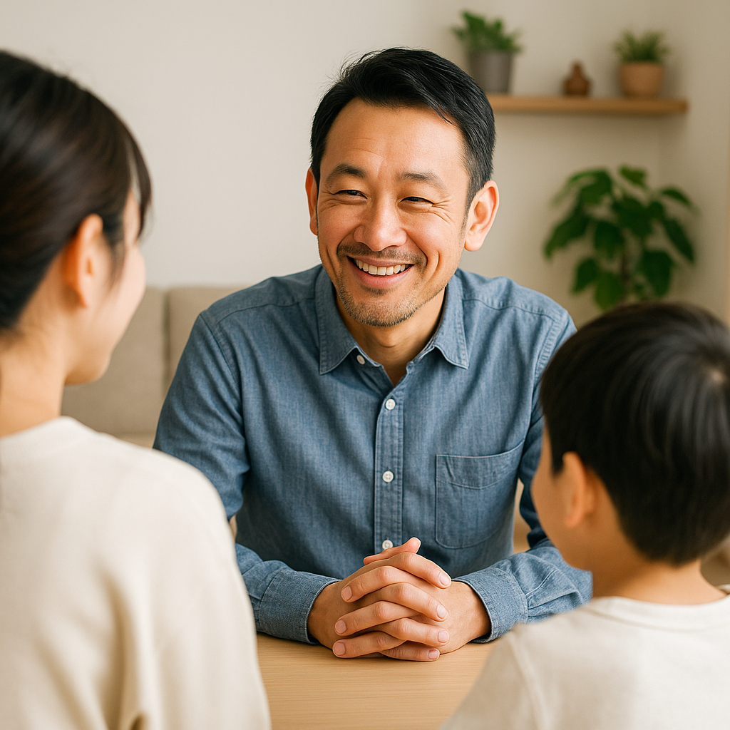 家族と前向きに会話する退職後の男性